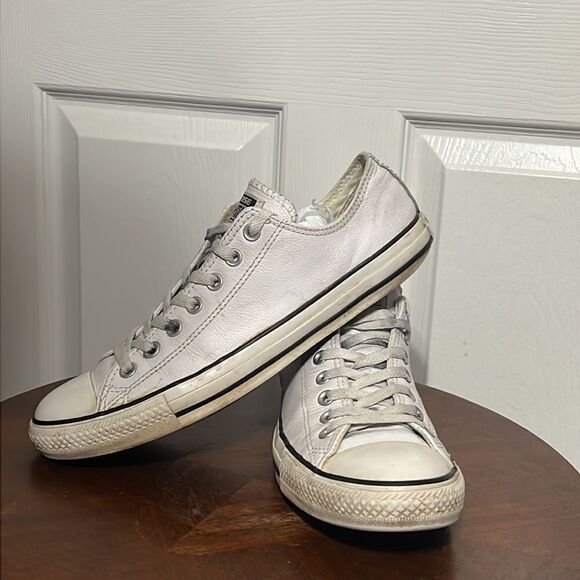 🔥🔥 CONVERSE ALL STAR “LEATHER” White - Men Sz 9 / Women Sz 11 - Good Condition - Picture 2 of 8